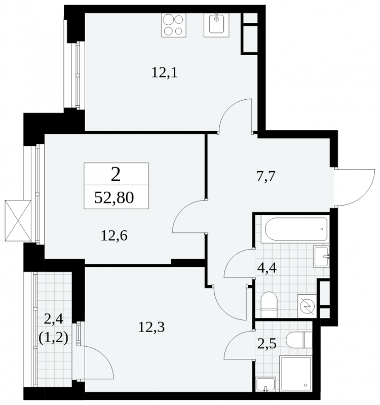 1-комнатная квартира в ЖК Скандинавия на 6 этаже в 4 секции. Сдача в 4 кв. 2024 г.
