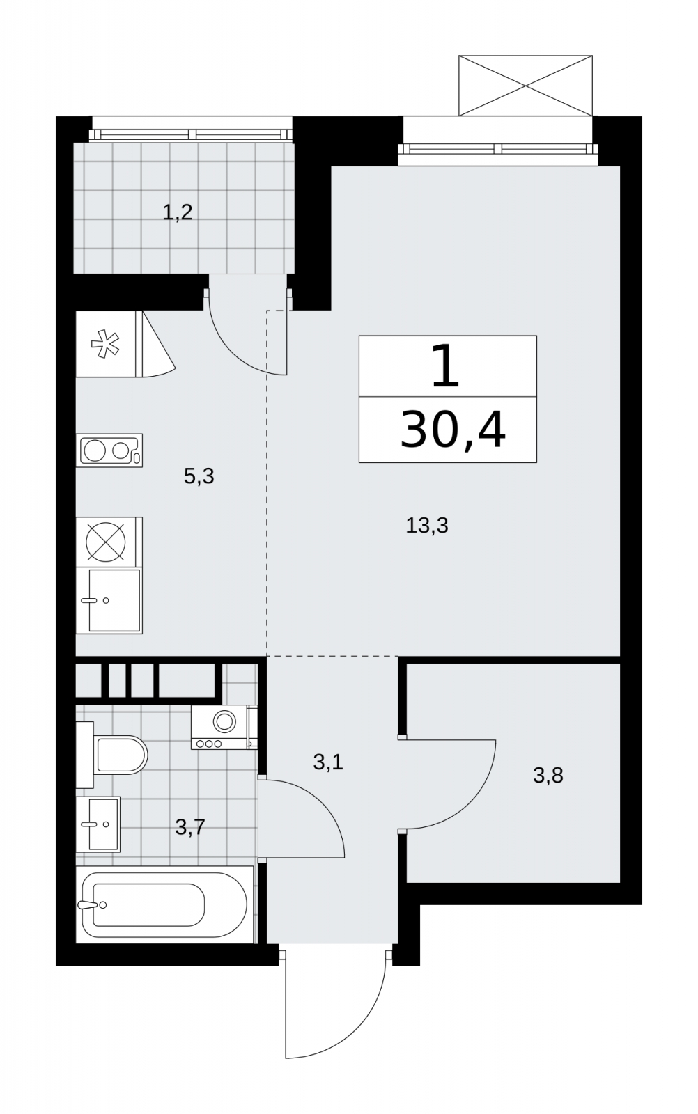 1-комнатная квартира (Студия) в ЖК Дзен-кварталы на 7 этаже в 4 секции. Сдача в 1 кв. 2026 г.