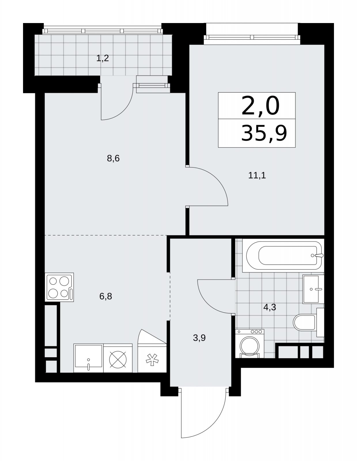 1-комнатная квартира (Студия) с отделкой в ЖК Ladozhsky AVENIR на 9 этаже в 1 секции. Сдача в 4 кв. 2024 г.