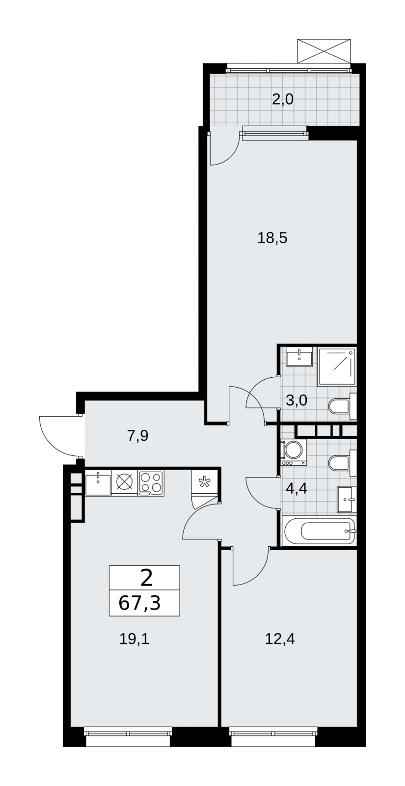 3-комнатная квартира с отделкой в Жилой район Южные кварталы на 5 этаже в 3 секции. Сдача в 3 кв. 2026 г.