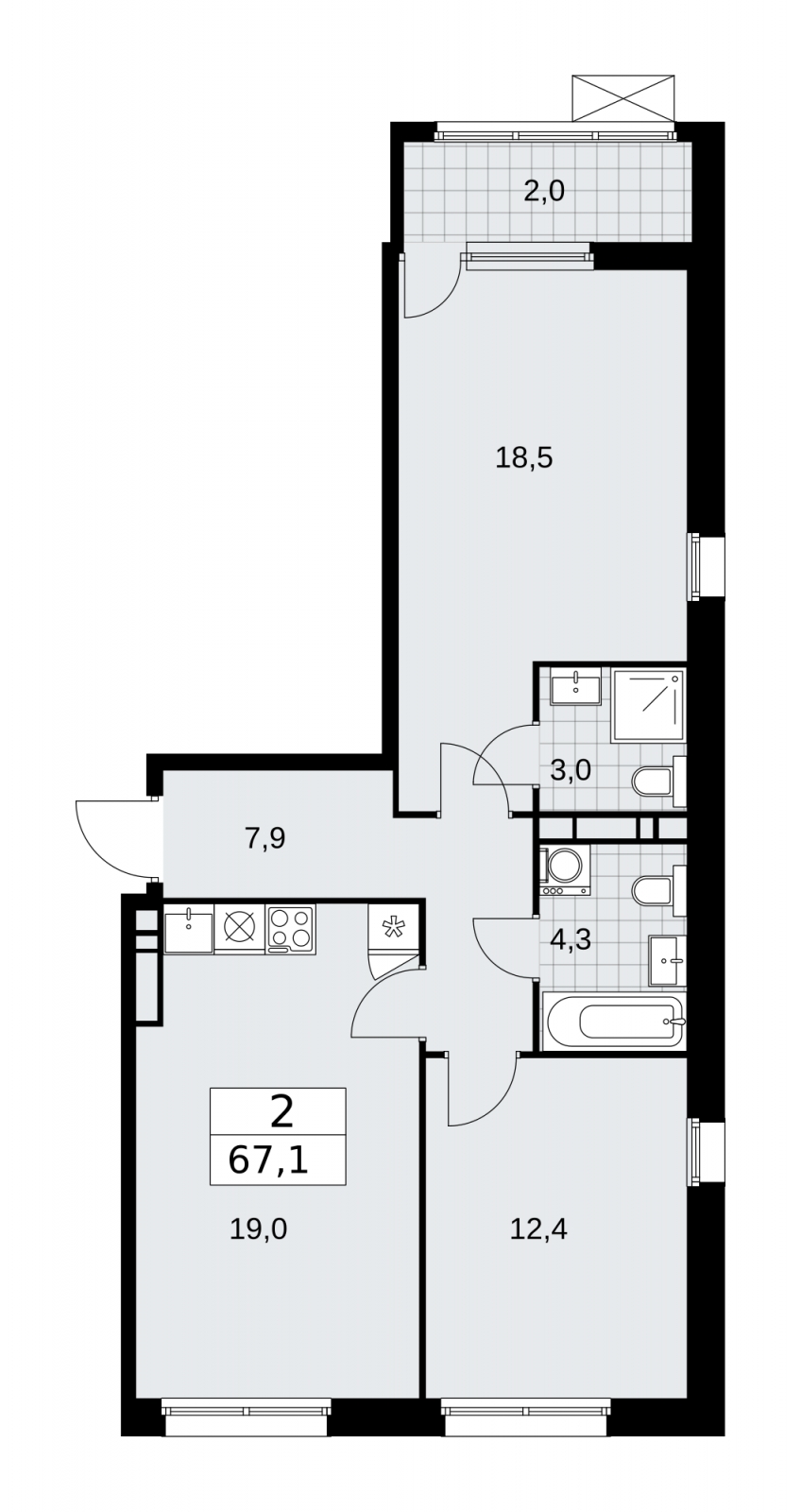 1-комнатная квартира с отделкой в Жилой район Южные кварталы на 9 этаже в 6 секции. Сдача в 3 кв. 2026 г.