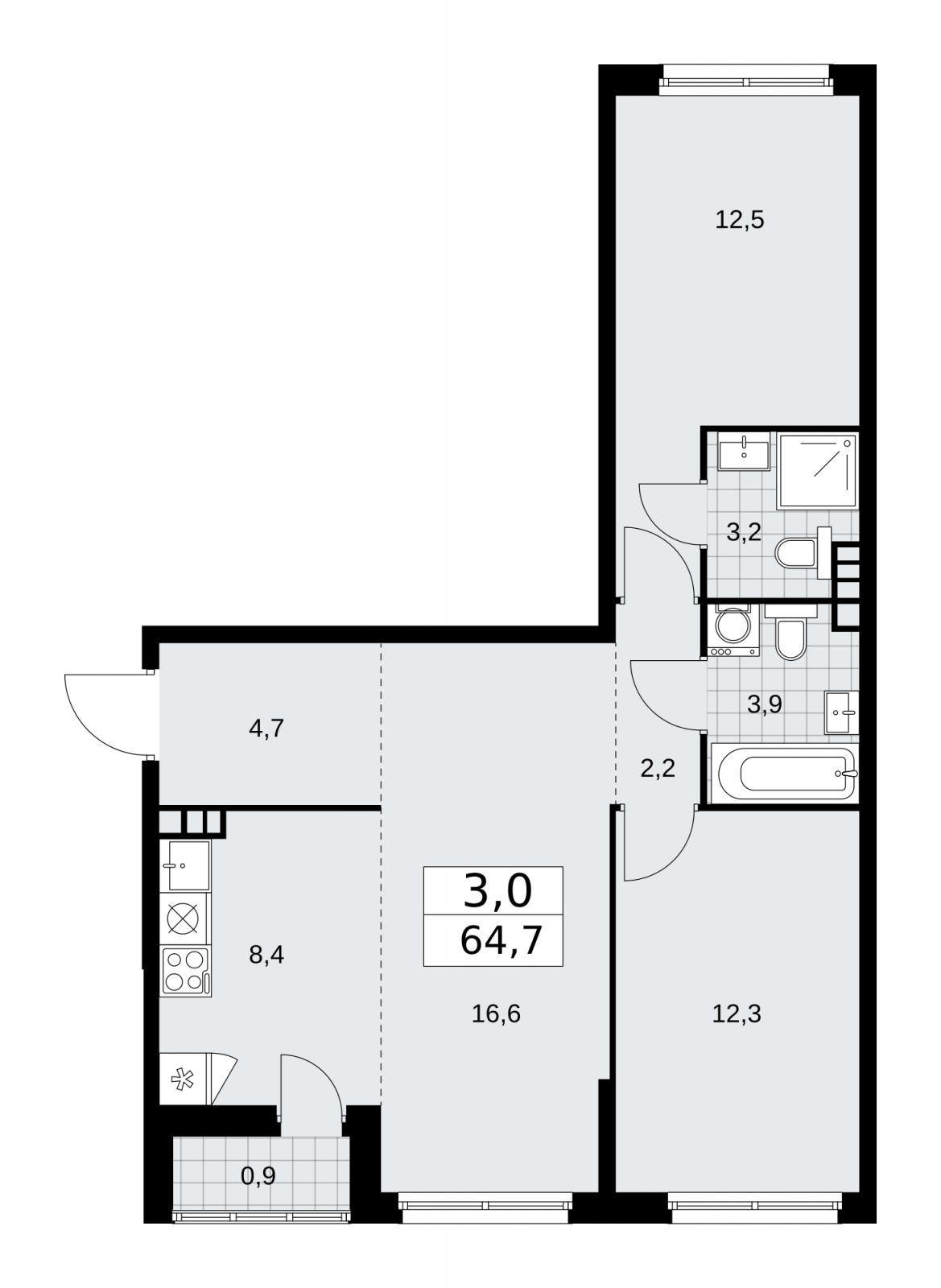 2-комнатная квартира с отделкой в Жилой район Южные кварталы на 10 этаже в 4 секции. Сдача в 3 кв. 2026 г.