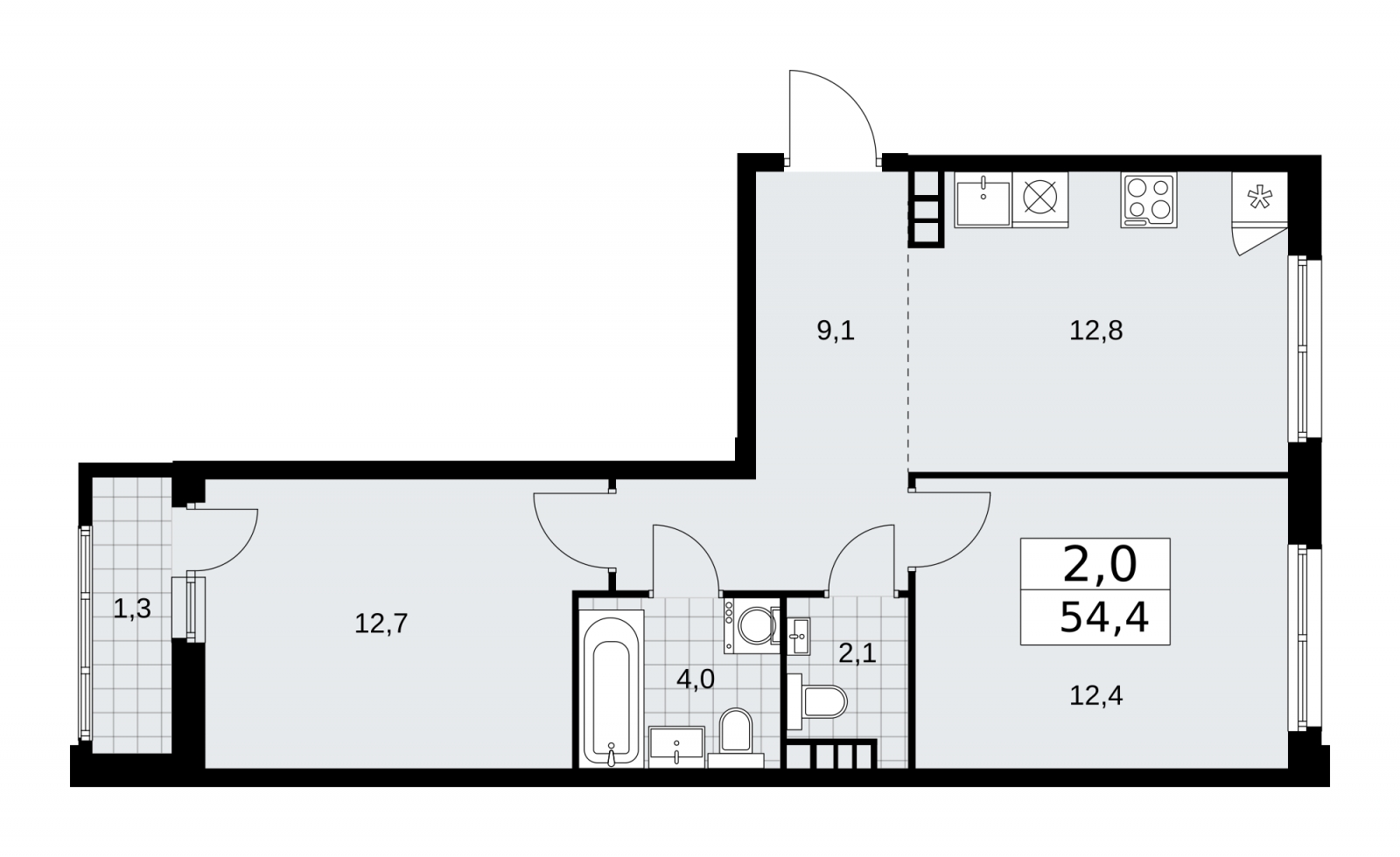 2-комнатная квартира в ЖК Дзен-кварталы на 9 этаже в 5 секции. Сдача в 1 кв. 2025 г.