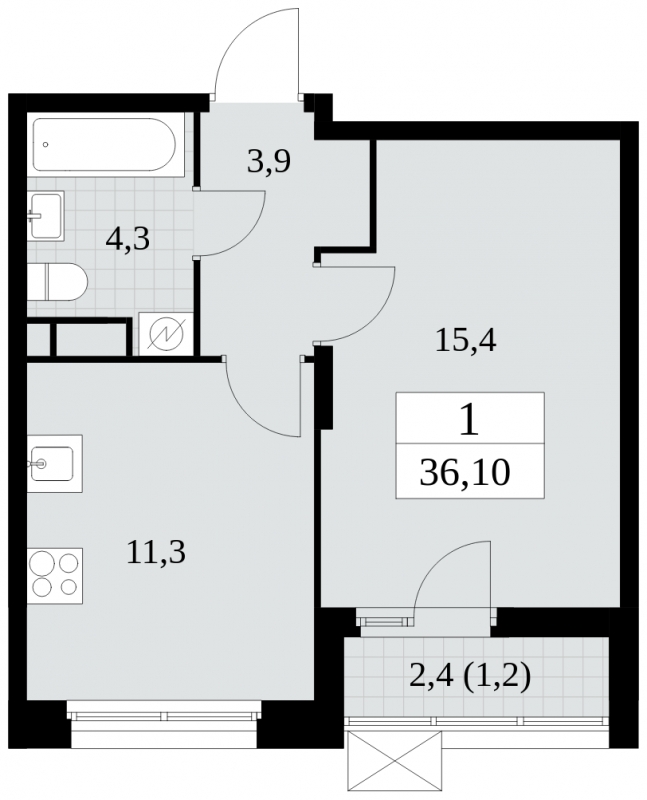 1-комнатная квартира в ЖК Скандинавия на 3 этаже в 4 секции. Сдача в 4 кв. 2024 г.