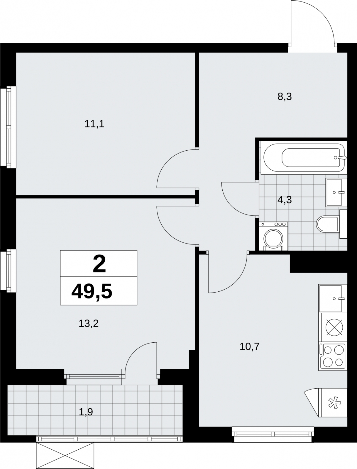 1-комнатная квартира с отделкой в Брусника в Академическом на 2 этаже в 1 секции. Сдача в 4 кв. 2024 г.