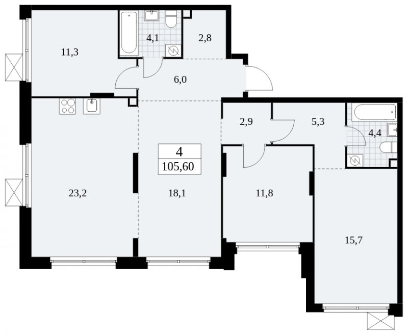 2-комнатная квартира в ЖК Скандинавия на 4 этаже в 3 секции. Сдача в 4 кв. 2024 г.