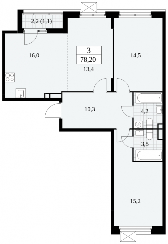 1-комнатная квартира с отделкой в ЖК Скандинавия на 2 этаже в 1 секции. Сдача в 4 кв. 2024 г.