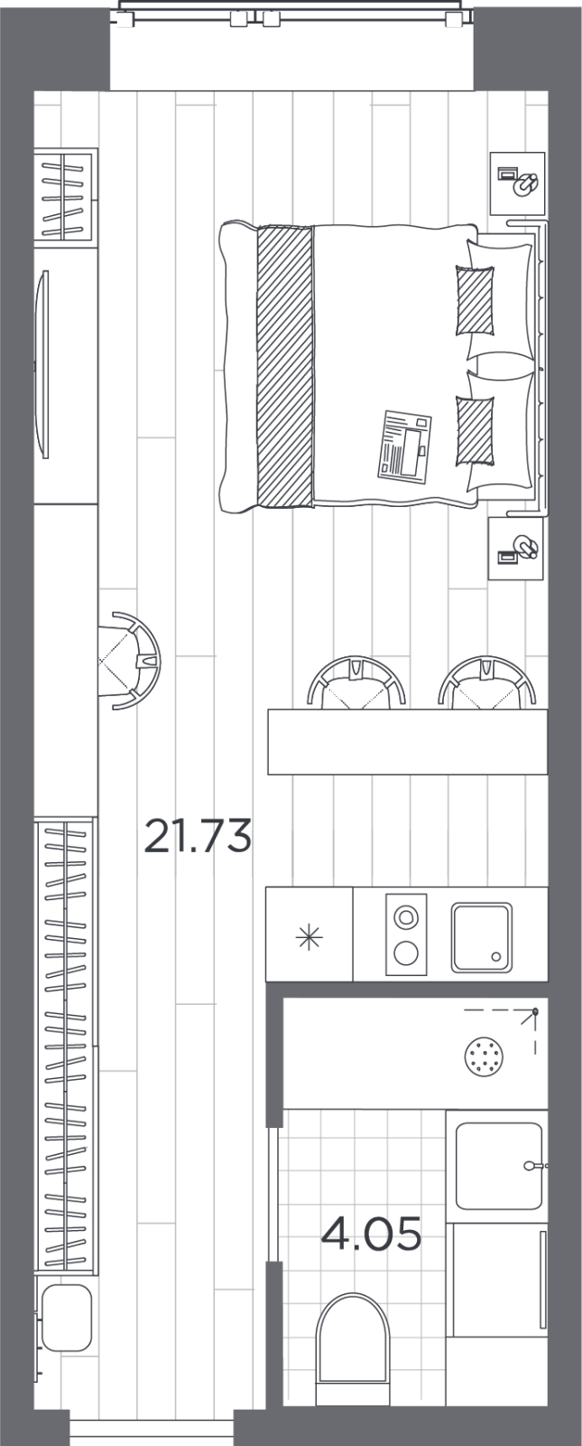 1-комнатная квартира (Студия) с отделкой в ЖК Амурский парк на 25 этаже в 3 секции. Сдача в 3 кв. 2024 г.