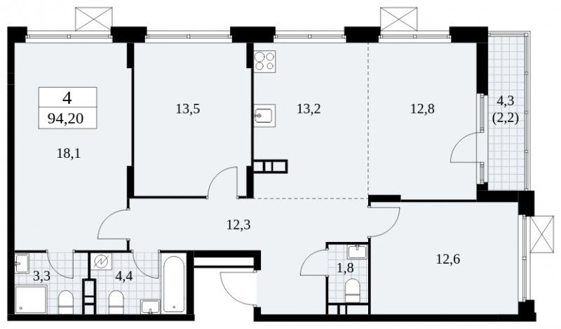 1-комнатная квартира (Студия) в ЖК Скандинавия на 7 этаже в 3 секции. Сдача в 4 кв. 2024 г.