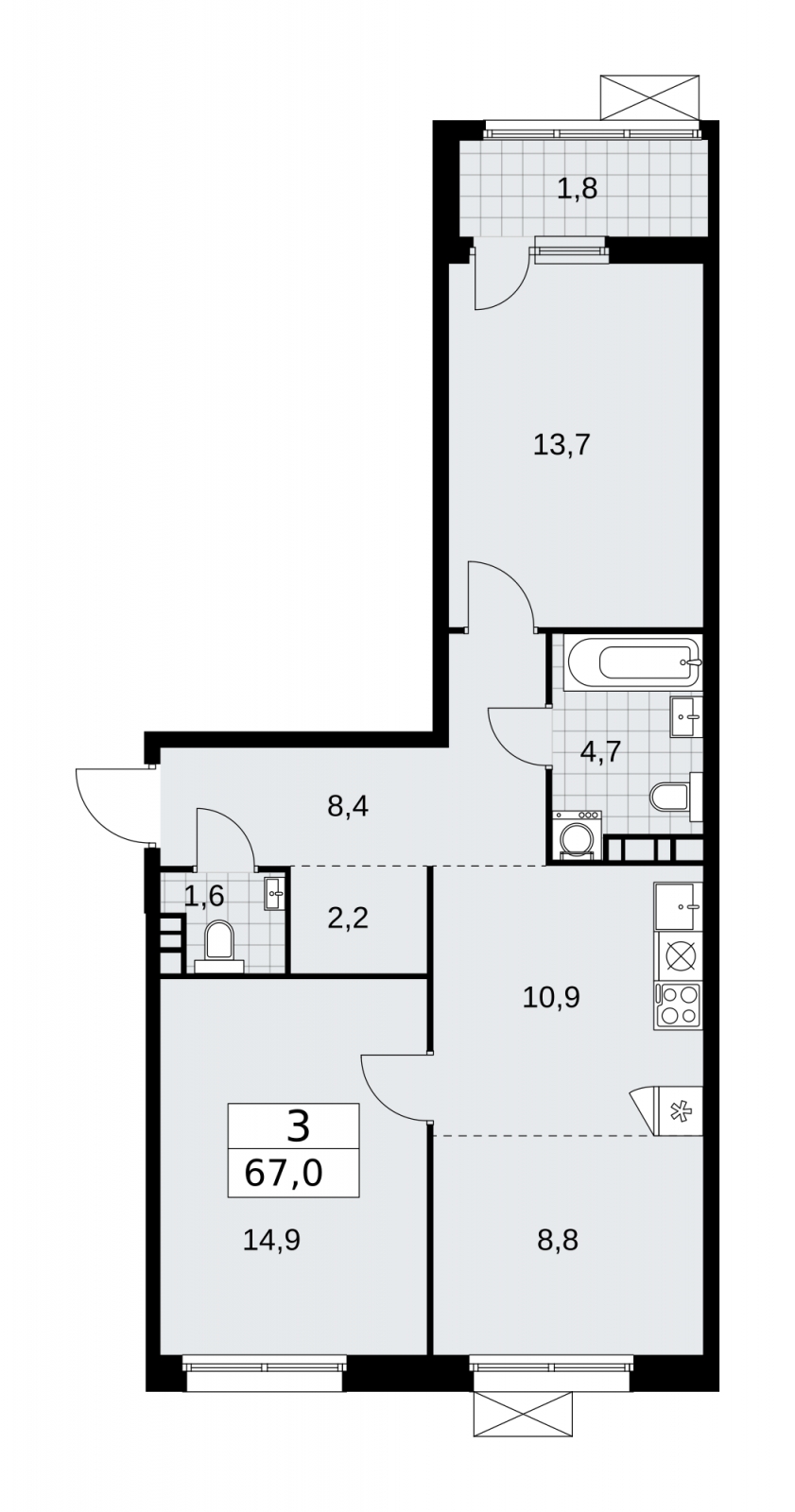 2-комнатная квартира с отделкой в Брусника в Академическом на 5 этаже в 6 секции. Сдача в 3 кв. 2026 г.