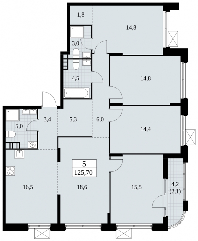1-комнатная квартира в ЖК Скандинавия на 6 этаже в 4 секции. Сдача в 4 кв. 2024 г.