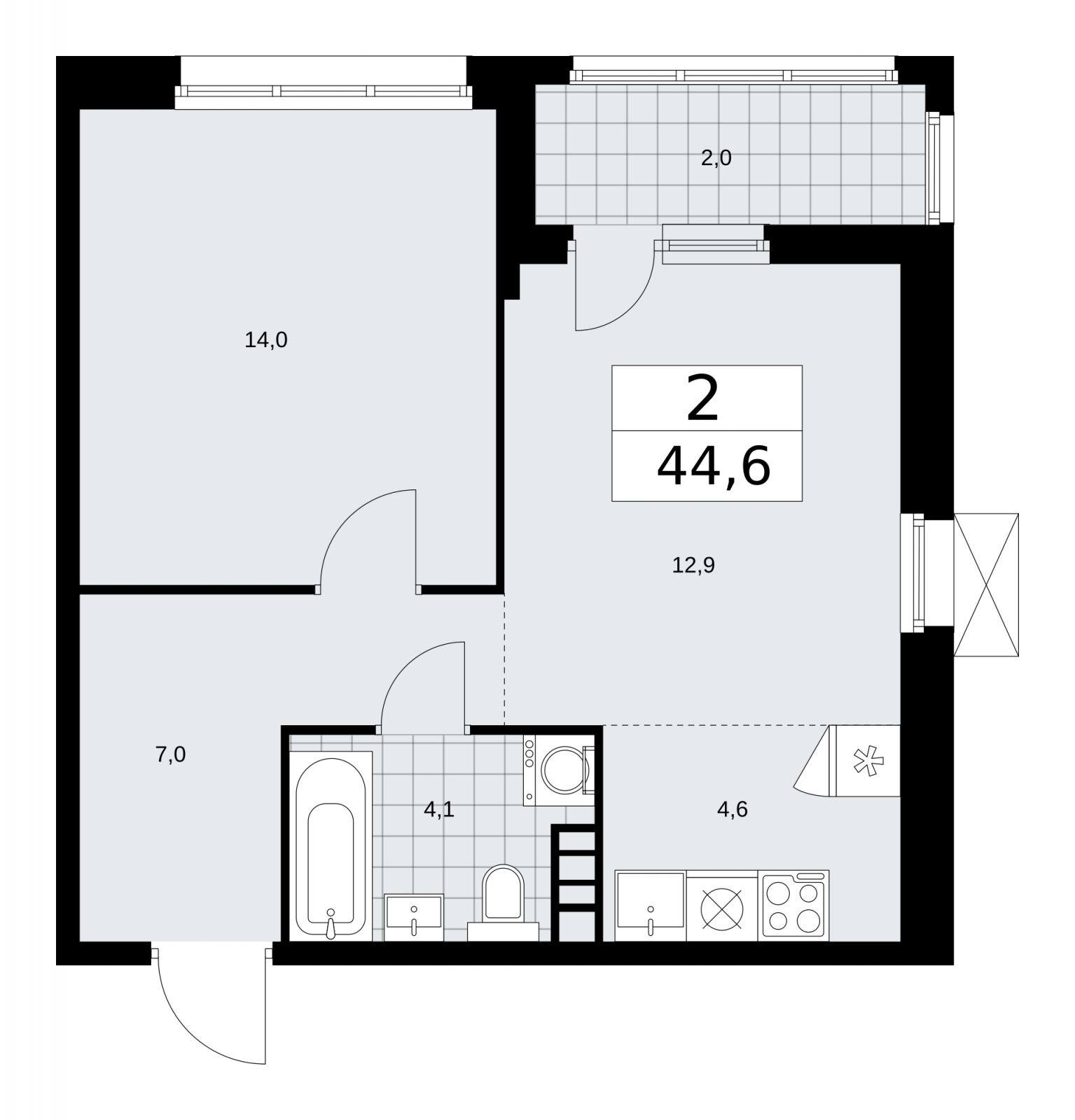 2-комнатная квартира в ЖК Дзен-кварталы на 10 этаже в 6 секции. Сдача в 1 кв. 2026 г.
