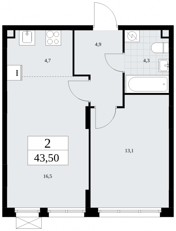 1-комнатная квартира (Студия) с отделкой в Брусника в Академическом на 9 этаже в 6 секции. Сдача в 3 кв. 2026 г.