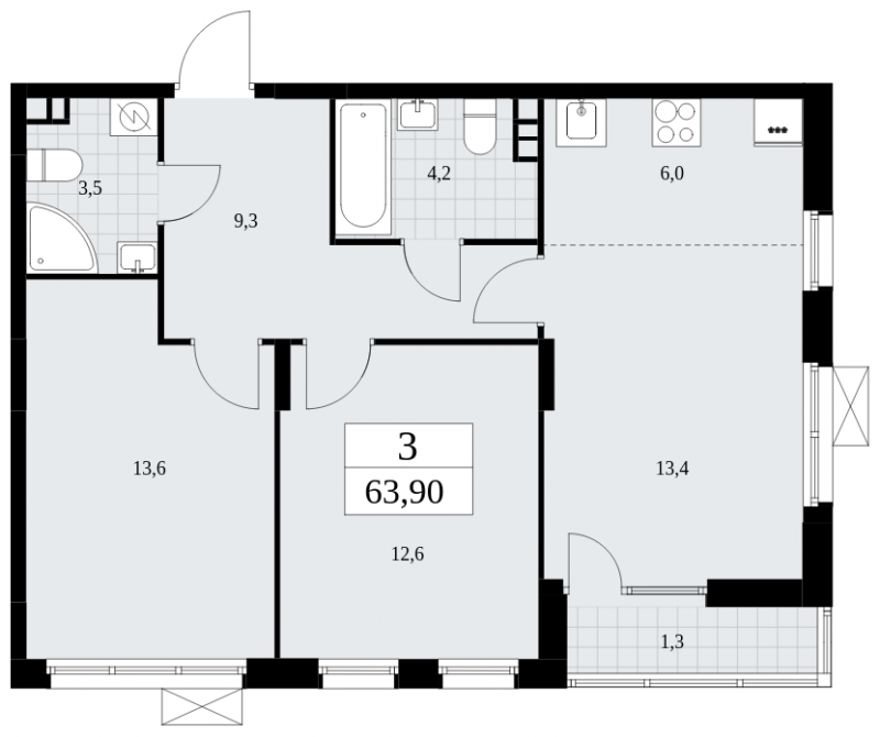 3-комнатная квартира с отделкой в ЖК Дзен-кварталы на 10 этаже в 5 секции. Сдача в 3 кв. 2025 г.