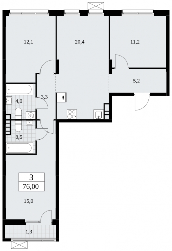 1-комнатная квартира (Студия) в ЖК Дзен-кварталы на 12 этаже в 1 секции. Сдача в 1 кв. 2026 г.