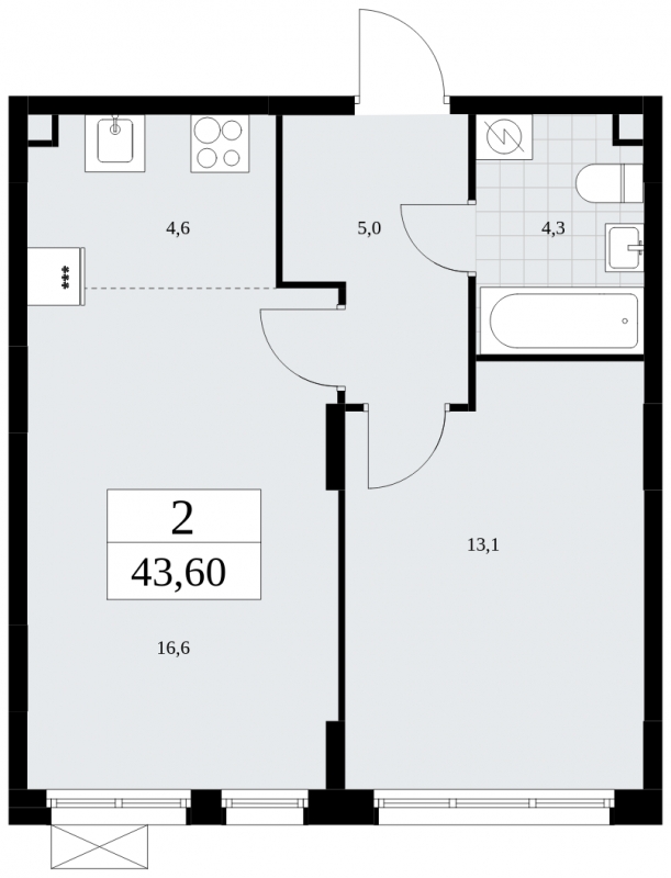 2-комнатная квартира в ЖК URAL на 22 этаже в 1 секции. Сдача в 4 кв. 2024 г.