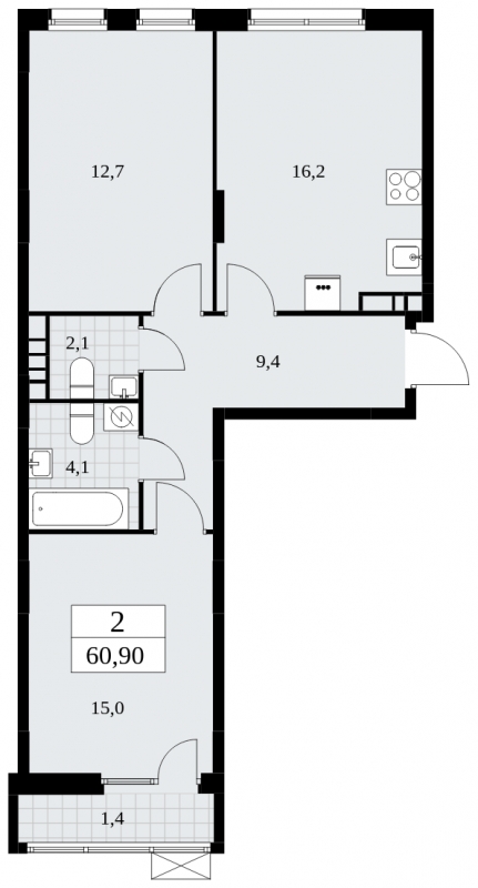 3-комнатная квартира в ЖК Дзен-кварталы на 7 этаже в 1 секции. Сдача в 1 кв. 2026 г.