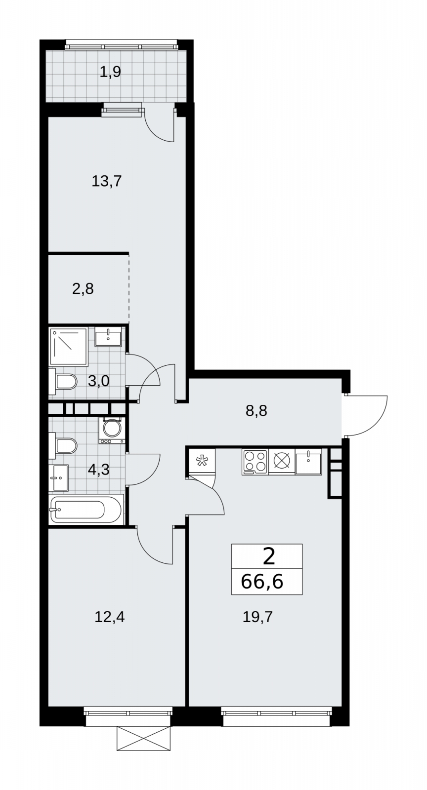 3-комнатная квартира с отделкой в Брусника в Академическом на 3 этаже в 8 секции. Сдача в 3 кв. 2026 г.