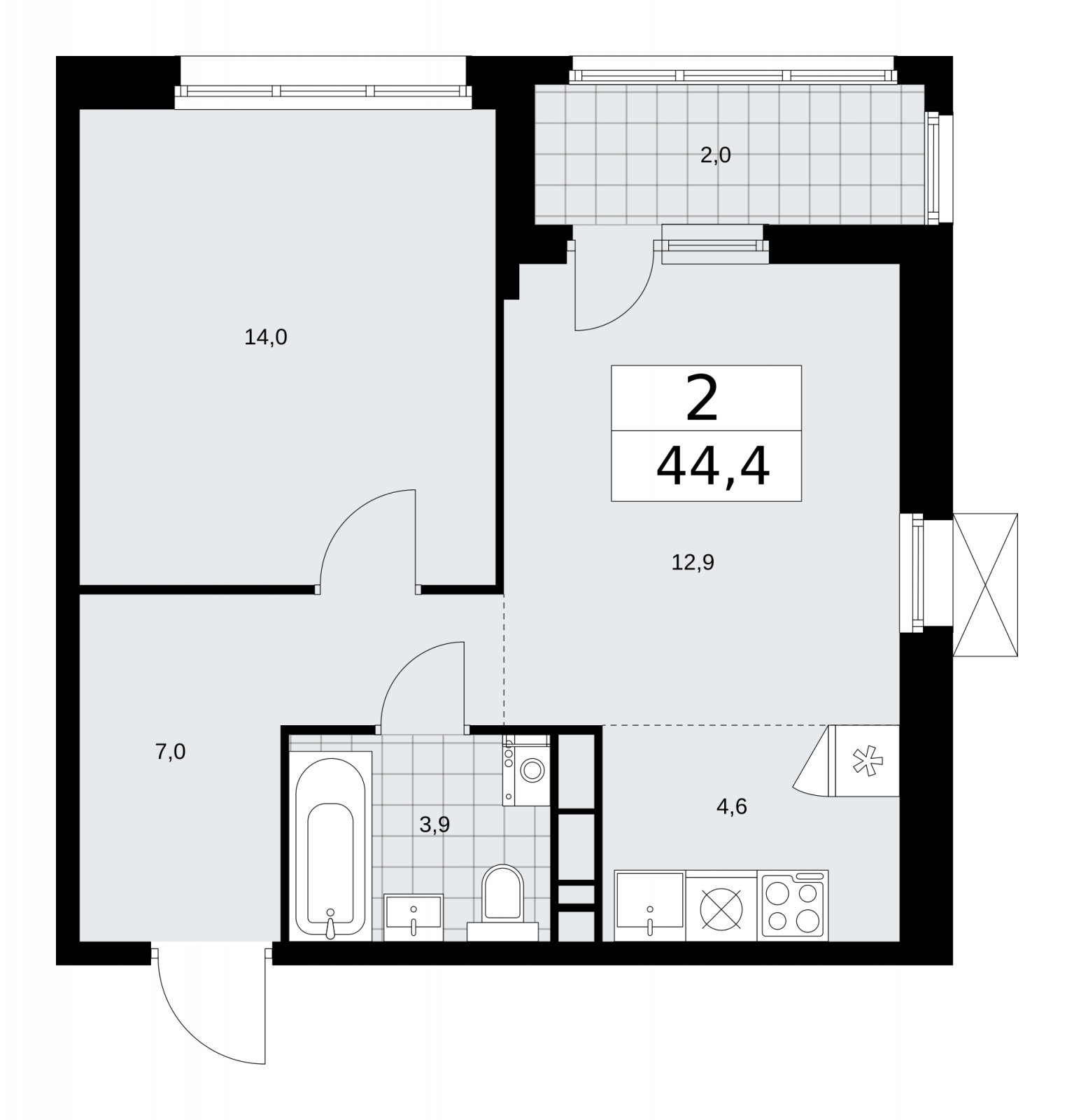 1-комнатная квартира с отделкой в Брусника в Академическом на 3 этаже в 1 секции. Сдача в 3 кв. 2026 г.