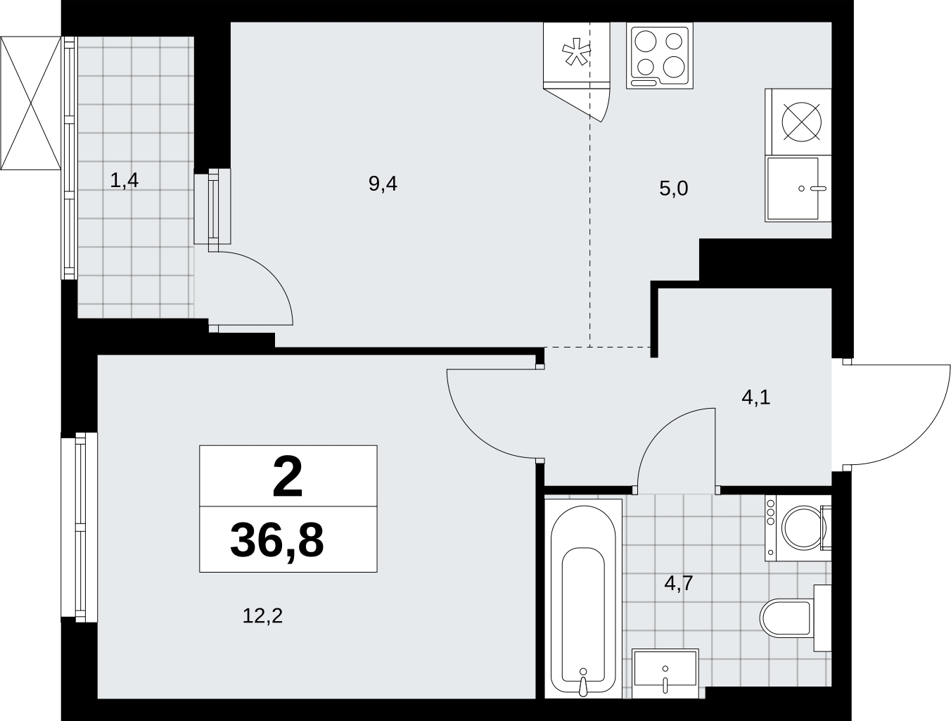 3-комнатная квартира в ЖК Дзен-кварталы на 9 этаже в 1 секции. Сдача в 1 кв. 2026 г.