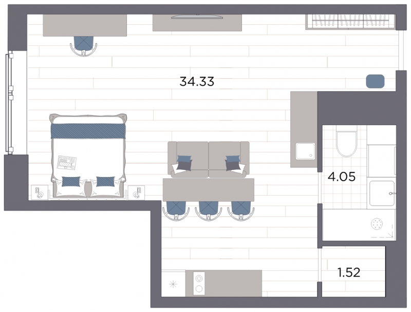 1-комнатная квартира с отделкой в ЖК Красноказарменная 15 на 23 этаже в 1 секции. Сдача в 4 кв. 2023 г.