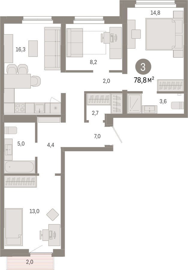 2-комнатная квартира в ЖК Театральный квартал на 19 этаже в 1 секции. Сдача в 1 кв. 2022 г.