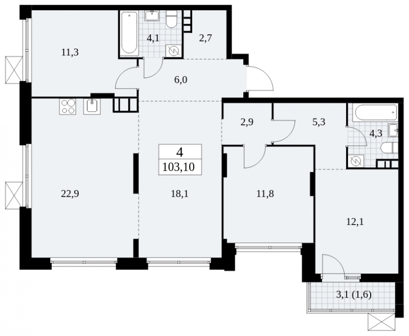3-комнатная квартира в ЖК Скандинавия на 15 этаже в 1 секции. Сдача в 4 кв. 2024 г.