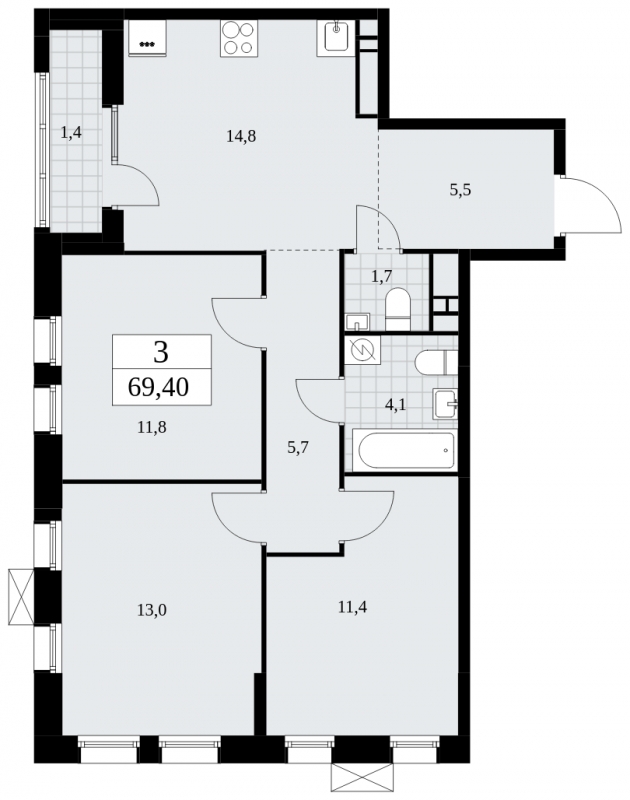 1-комнатная квартира с отделкой в ЖК Красноказарменная 15 на 13 этаже в 1 секции. Сдача в 4 кв. 2023 г.