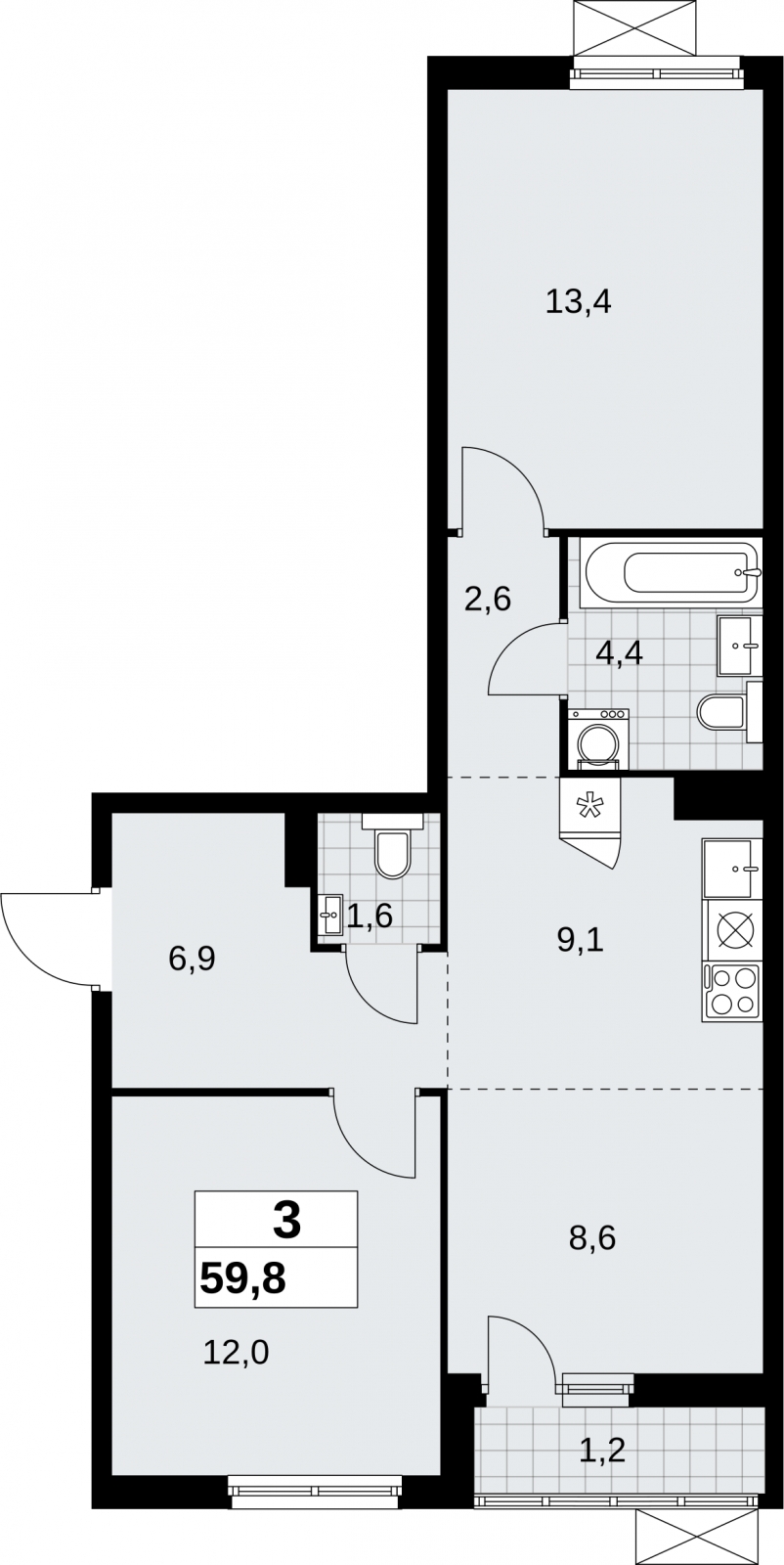 1-комнатная квартира с отделкой в Квартал На Некрасова на 14 этаже в 1 секции. Сдача в 4 кв. 2024 г.