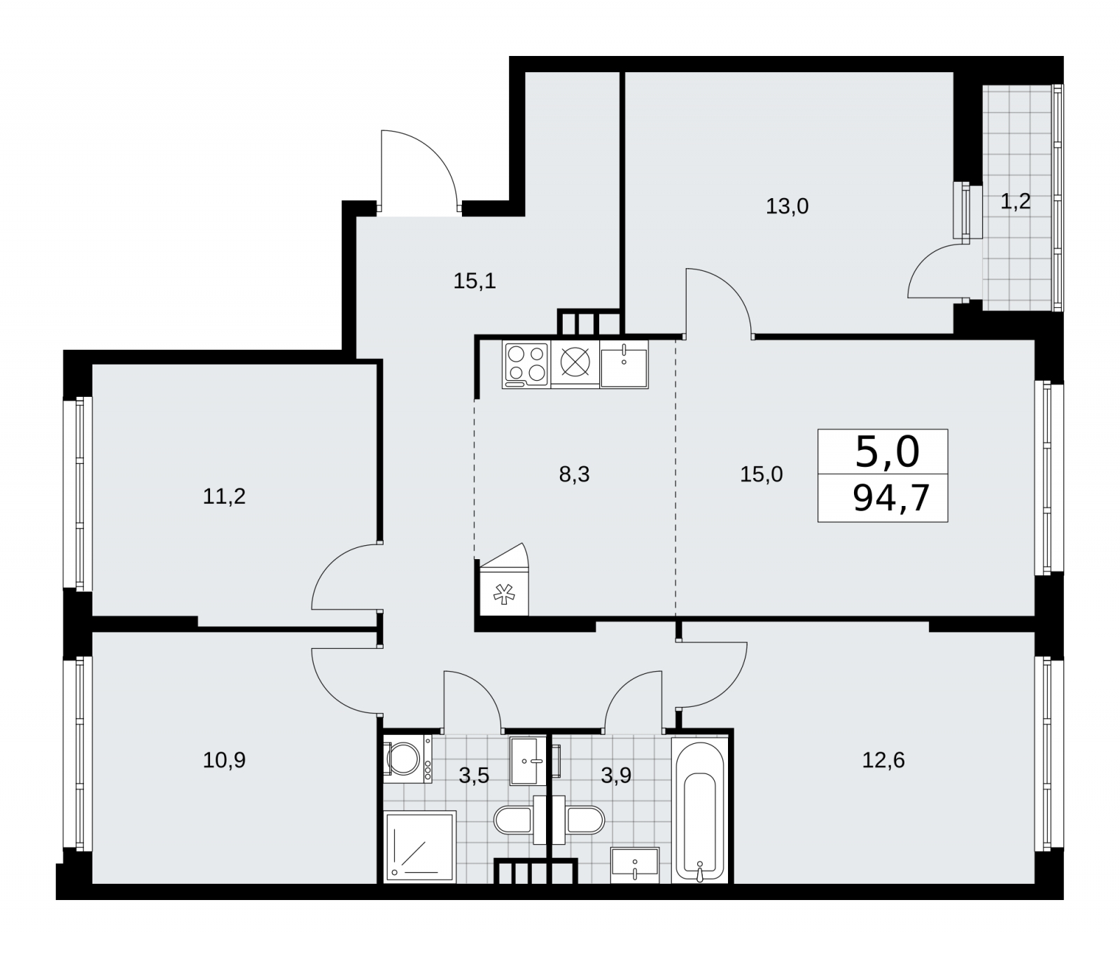 2-комнатная квартира в ЖК Дзен-кварталы на 9 этаже в 2 секции. Сдача в 1 кв. 2026 г.