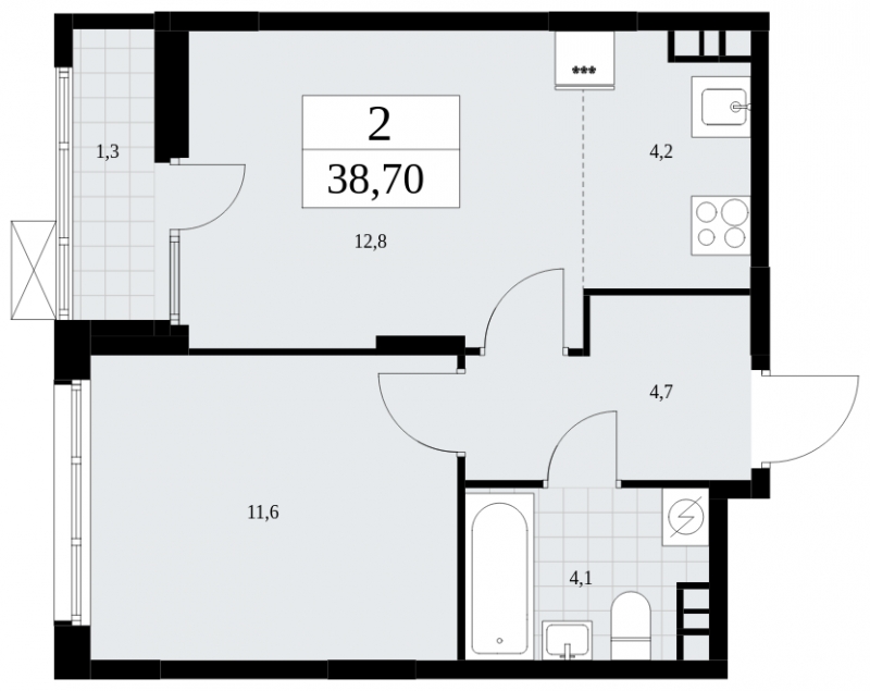 2-комнатная квартира в ЖК Holland park на 14 этаже в 1 секции. Сдача в 4 кв. 2023 г.