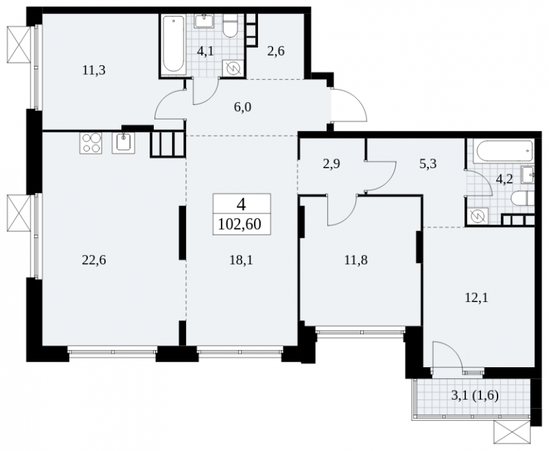 1-комнатная квартира (Студия) с отделкой в ЖК Скандинавия на 3 этаже в 1 секции. Сдача в 4 кв. 2024 г.