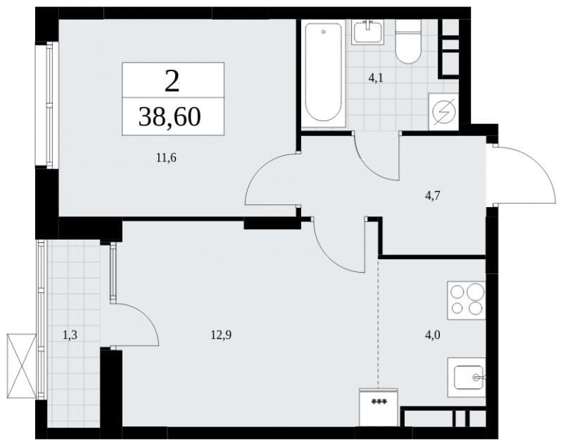 1-комнатная квартира (Студия) в ЖК Дзен-кварталы на 9 этаже в 2 секции. Сдача в 2 кв. 2026 г.