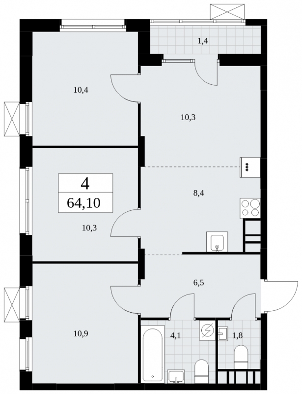 4-комнатная квартира в ЖК Дзен-кварталы на 8 этаже в 5 секции. Сдача в 2 кв. 2025 г.