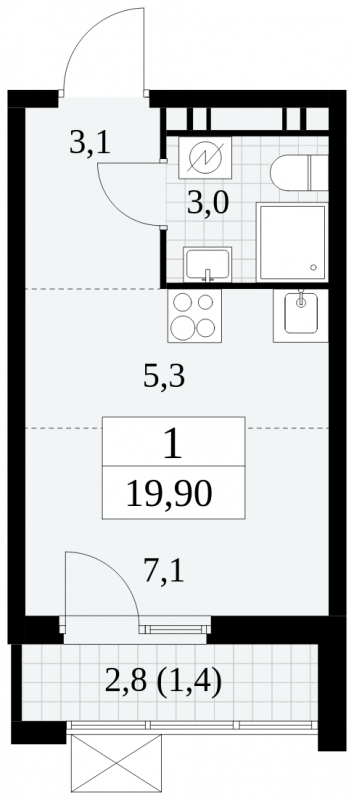 1-комнатная квартира в ЖК Скандинавия на 2 этаже в 4 секции. Сдача в 4 кв. 2024 г.