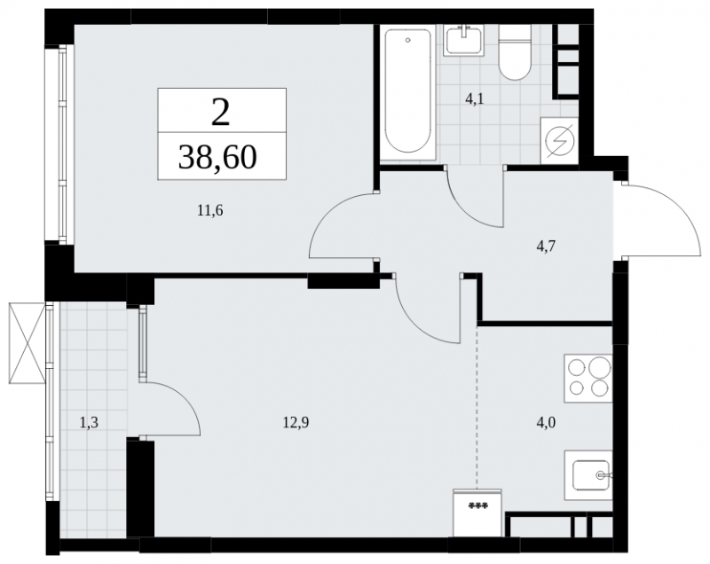 2-комнатная квартира в ЖК Дзен-кварталы на 9 этаже в 2 секции. Сдача в 2 кв. 2026 г.