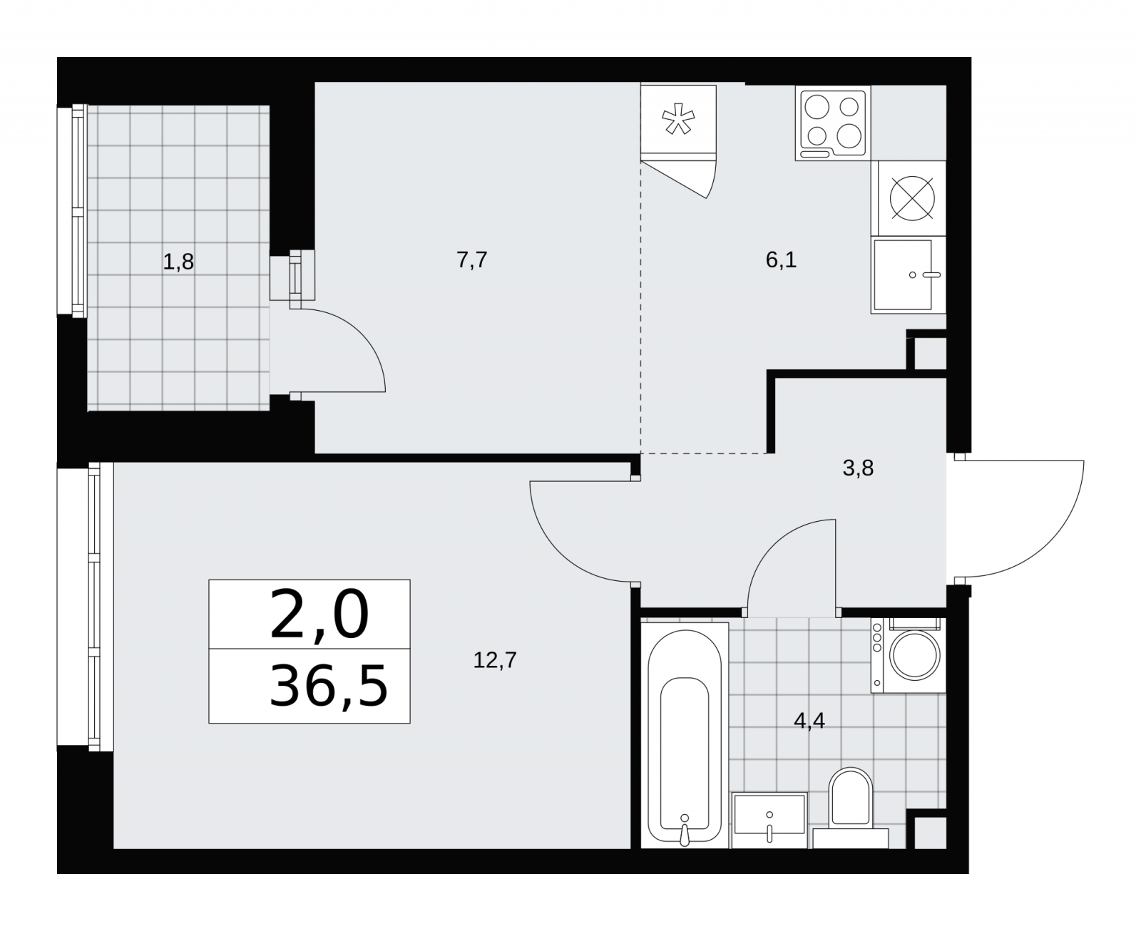 2-комнатная квартира в ЖК Дзен-кварталы на 2 этаже в 1 секции. Сдача в 1 кв. 2026 г.