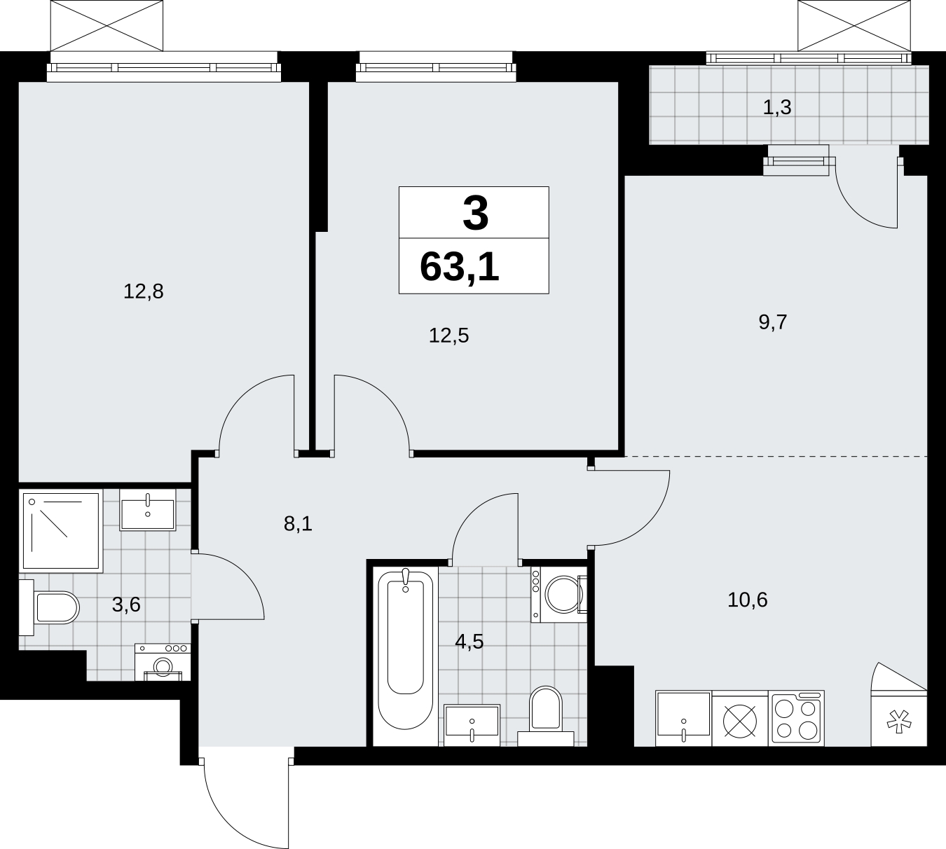 2-комнатная квартира в ЖК Дзен-кварталы на 4 этаже в 3 секции. Сдача в 2 кв. 2026 г.