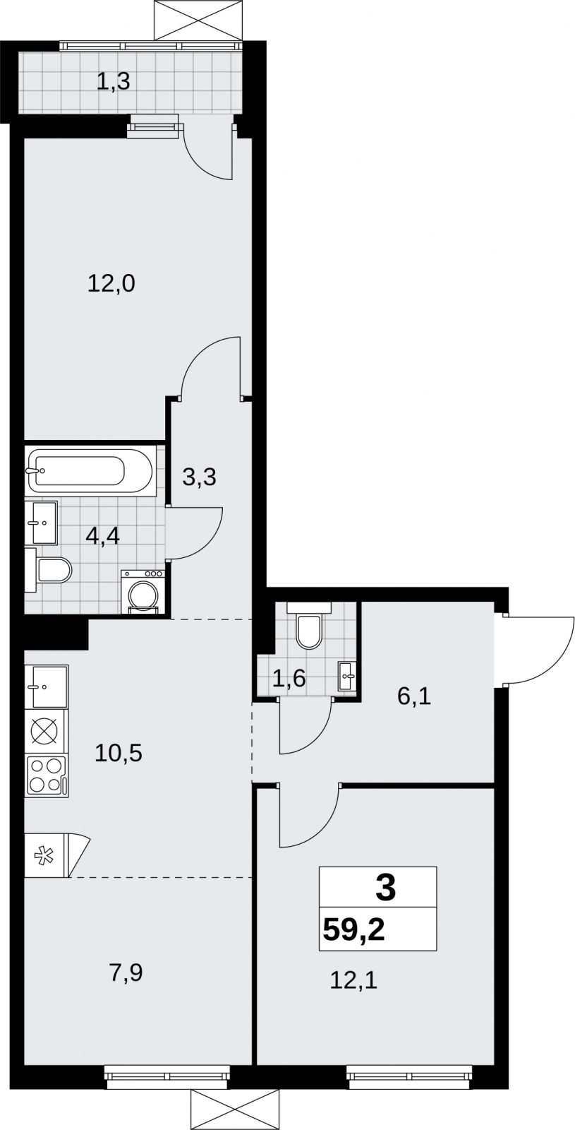 1-комнатная квартира в ЖК URAL на 22 этаже в 1 секции. Сдача в 4 кв. 2024 г.