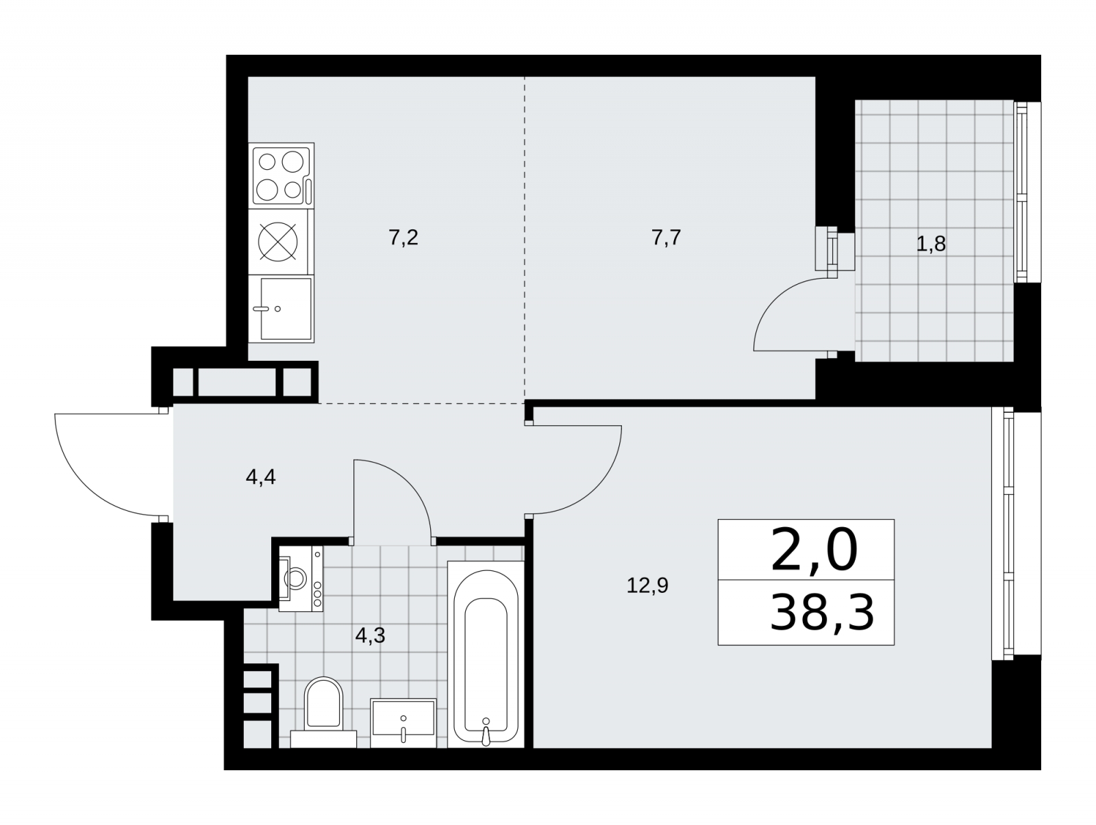 2-комнатная квартира в ЖК Дзен-кварталы на 7 этаже в 3 секции. Сдача в 1 кв. 2025 г.