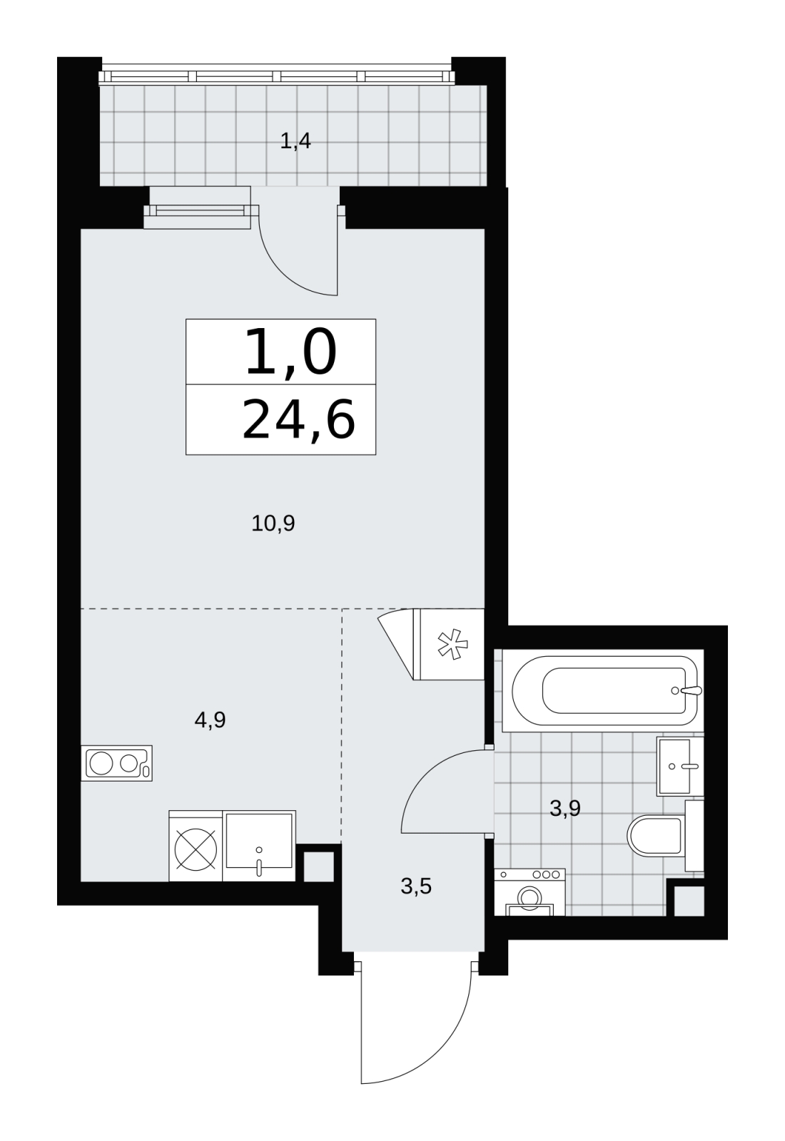 2-комнатная квартира в ЖК Дзен-кварталы на 5 этаже в 6 секции. Сдача в 1 кв. 2026 г.