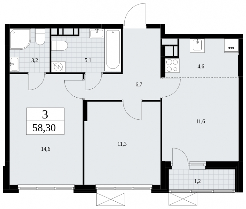 4-комнатная квартира в ЖК Скандинавия на 6 этаже в 1 секции. Сдача в 4 кв. 2024 г.