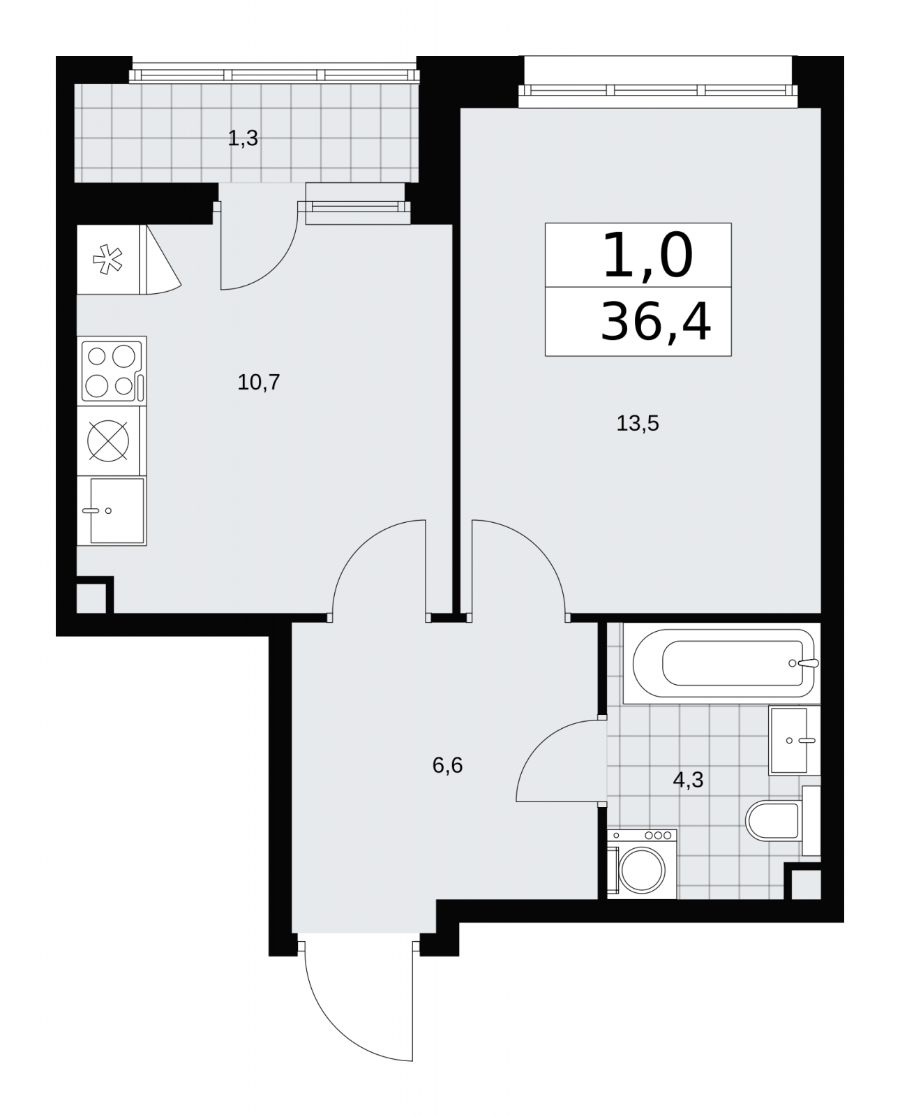1-комнатная квартира (Студия) в ЖК Дзен-кварталы на 6 этаже в 3 секции. Сдача в 2 кв. 2026 г.