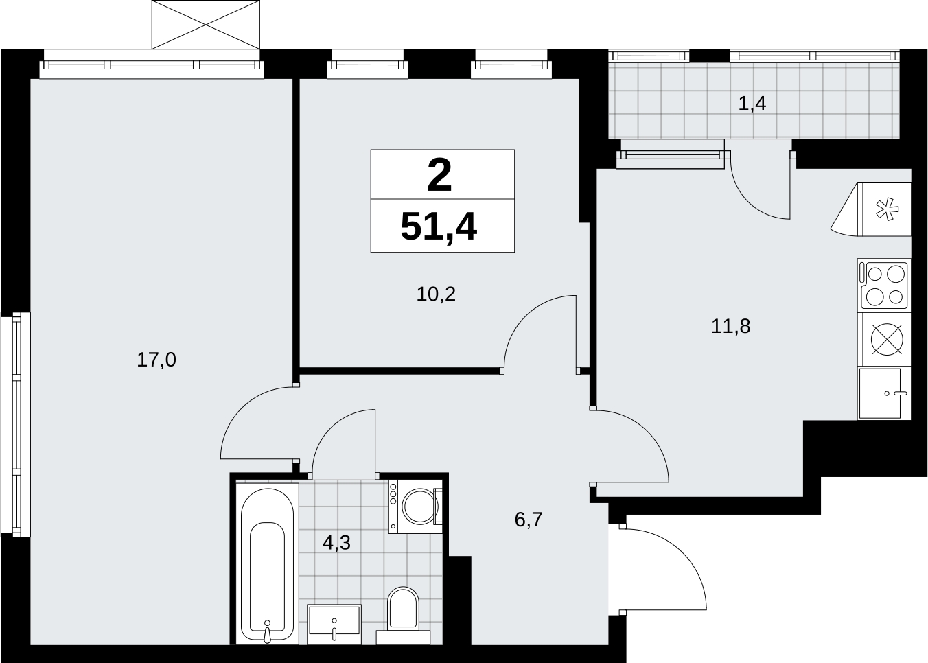 1-комнатная квартира в ЖК URAL на 19 этаже в 1 секции. Сдача в 4 кв. 2024 г.