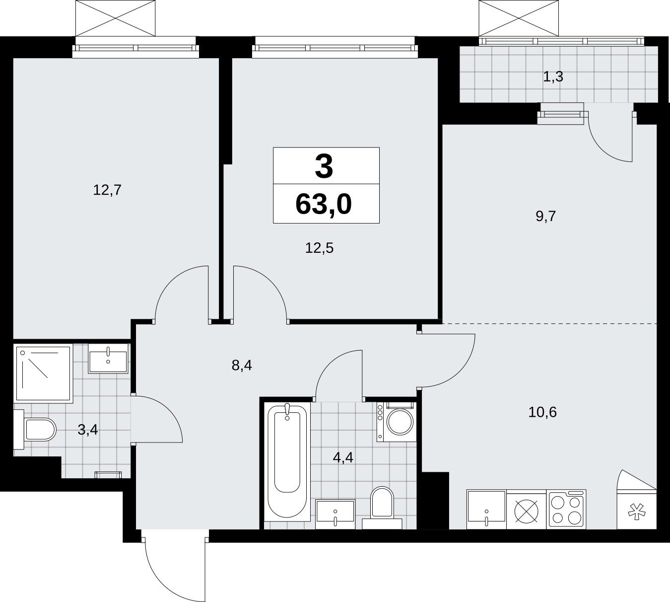 3-комнатная квартира с отделкой в ЖК Дзен-кварталы на 6 этаже в 1 секции. Сдача в 2 кв. 2026 г.