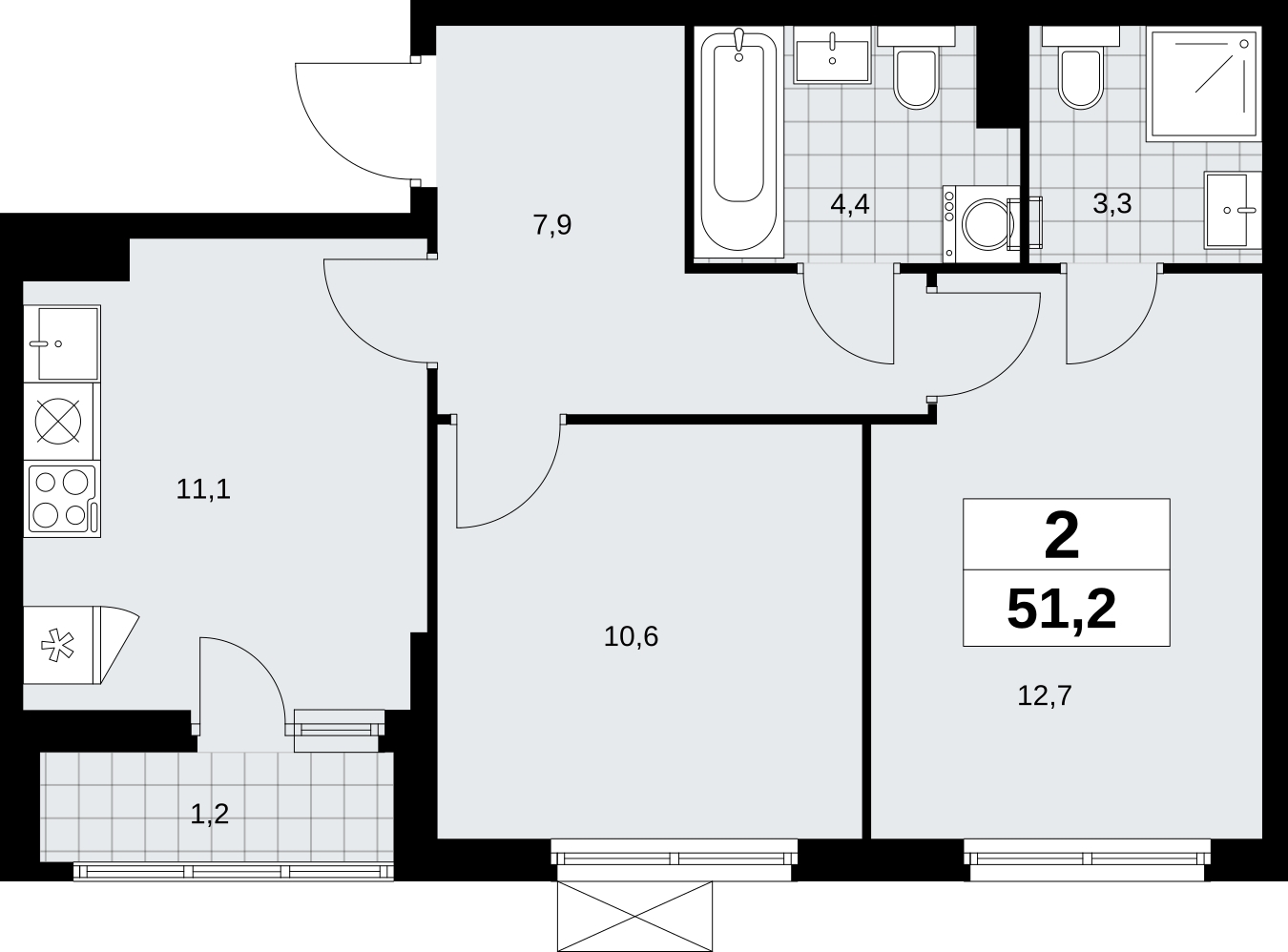 2-комнатная квартира в ЖК Дзен-кварталы на 4 этаже в 4 секции. Сдача в 2 кв. 2026 г.
