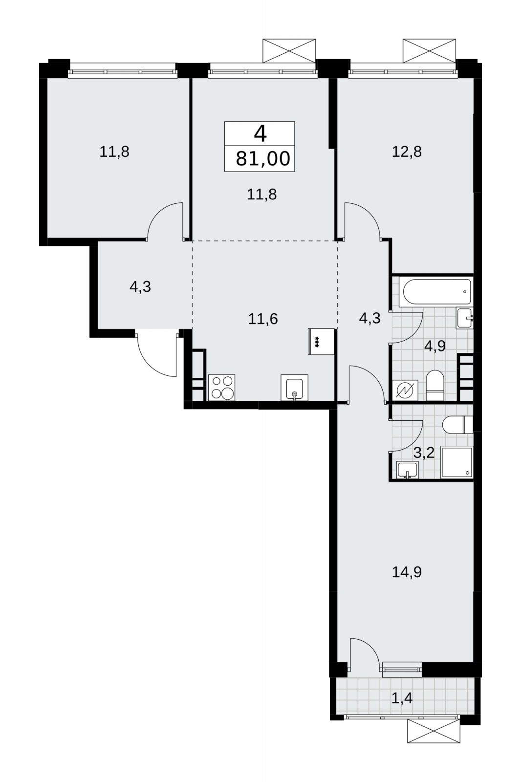 1-комнатная квартира в ЖК Скандинавия на 4 этаже в 4 секции. Сдача в 4 кв. 2024 г.