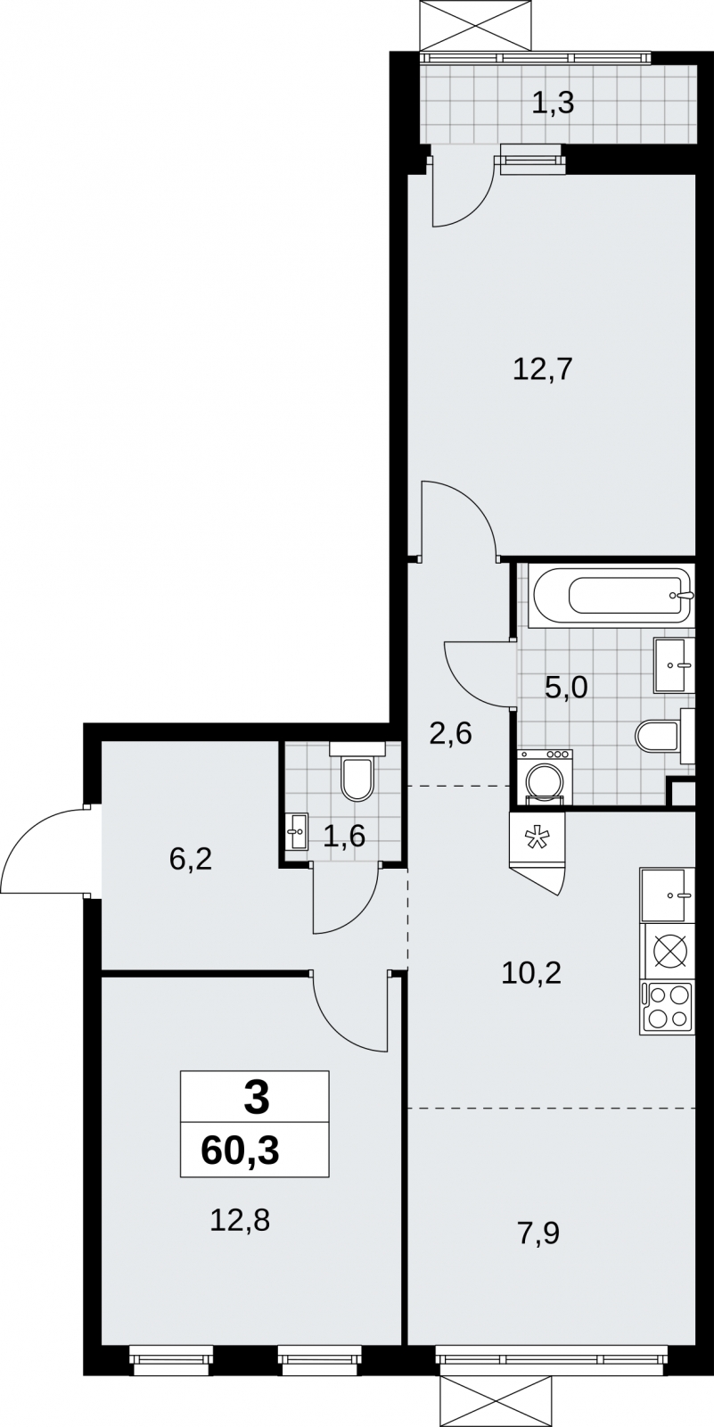 3-комнатная квартира с отделкой в ЖК Дзен-кварталы на 8 этаже в 1 секции. Сдача в 2 кв. 2026 г.