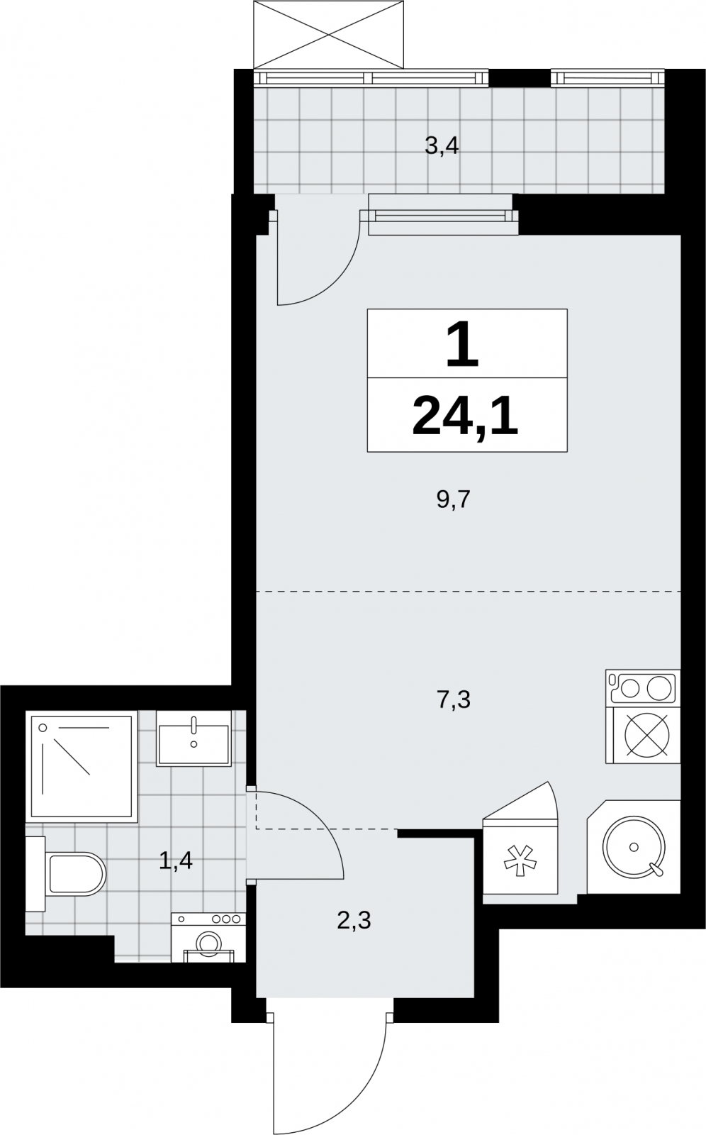 3-комнатная квартира в ЖК URAL на 23 этаже в 1 секции. Сдача в 4 кв. 2024 г.
