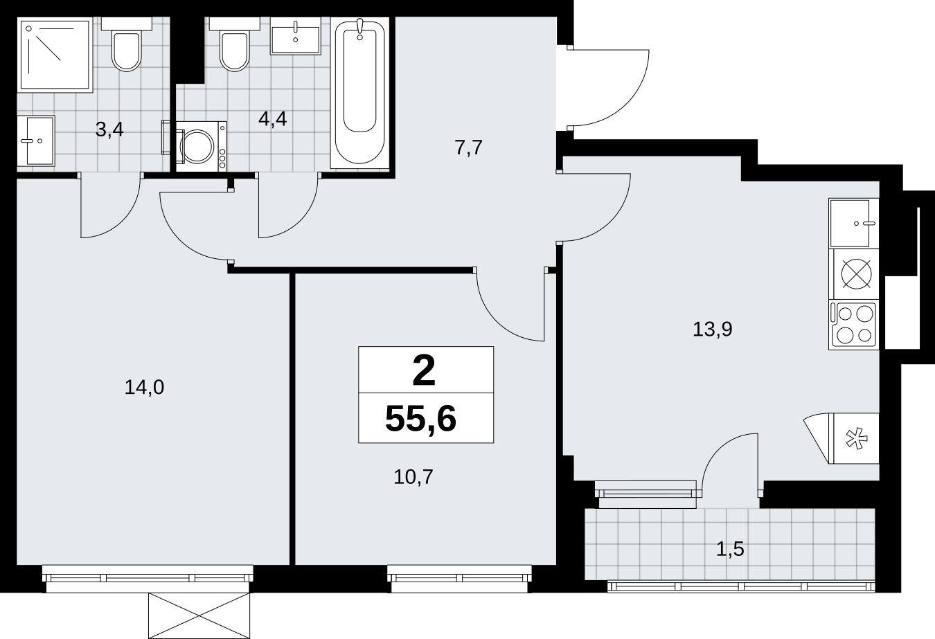 3-комнатная квартира в ЖК URAL на 9 этаже в 1 секции. Сдача в 4 кв. 2024 г.
